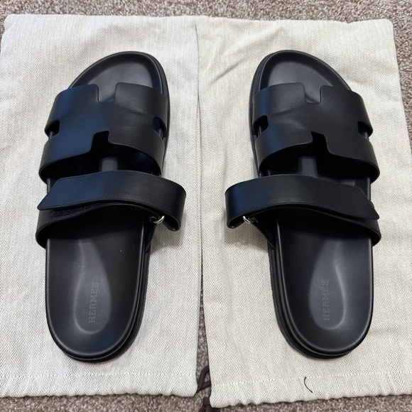 Hermes Black Leather Chypre Sandals - Picture 2 of 9